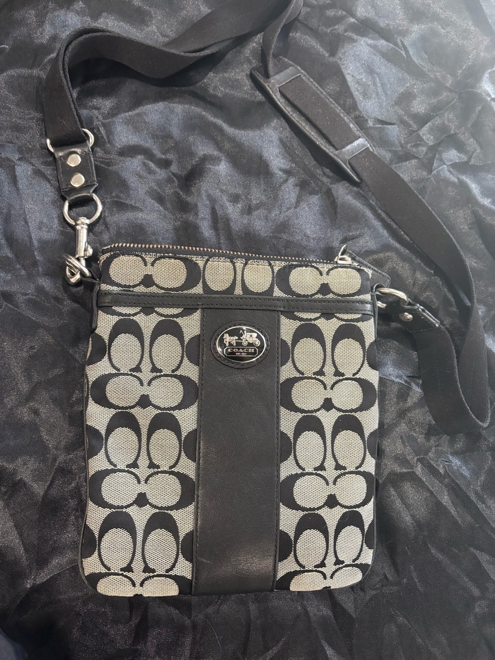 Coach Black and Cream Signature Crossbody Pouch